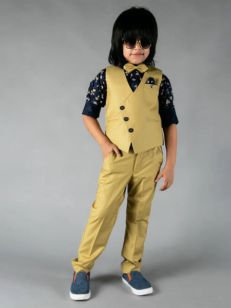 formal wear mustard yellow waist coat suit set for boys 
