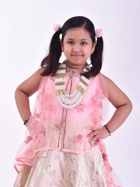 beautiful pink & cream gown with floral work for girls 