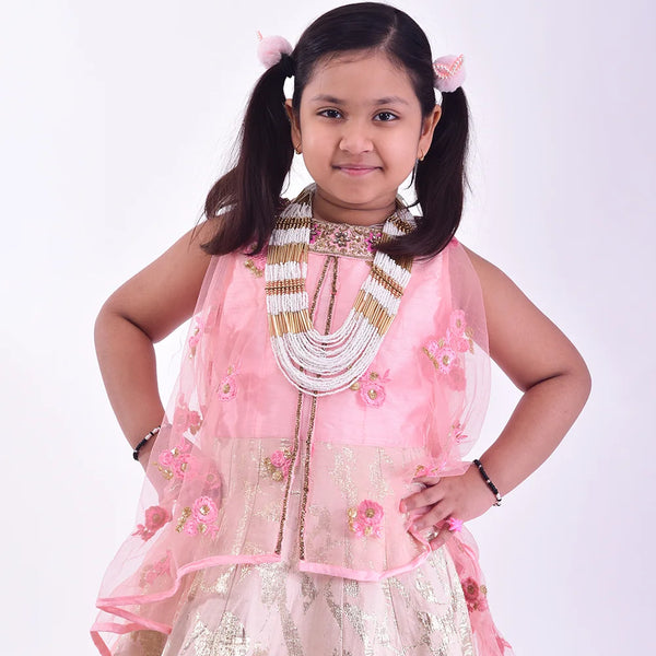 beautiful pink & cream gown with floral work for girls 