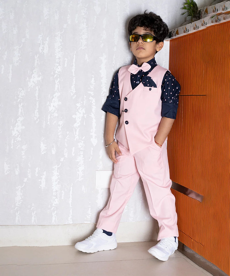 party wear pink waist coat suit set for boys 