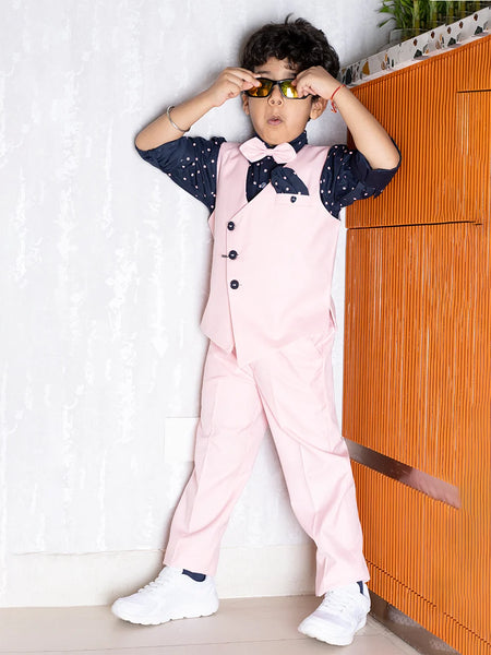 wedding wear pink waist coat suit set for boys 