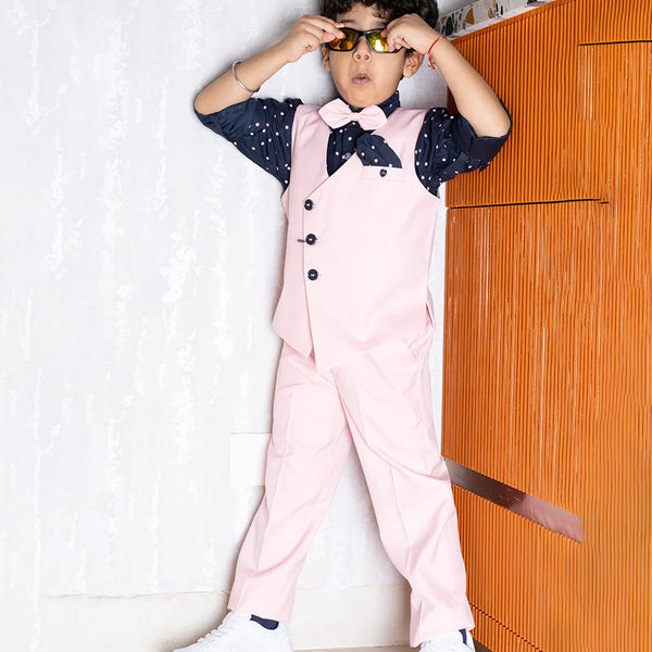 wedding wear pink waist coat suit set for boys 
