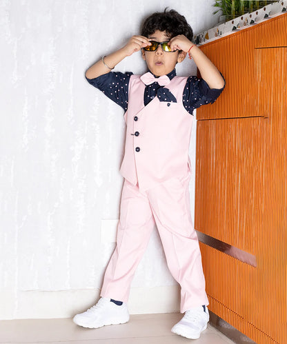 Light Pink Colored Party Wear Waist Coat Set for Boys