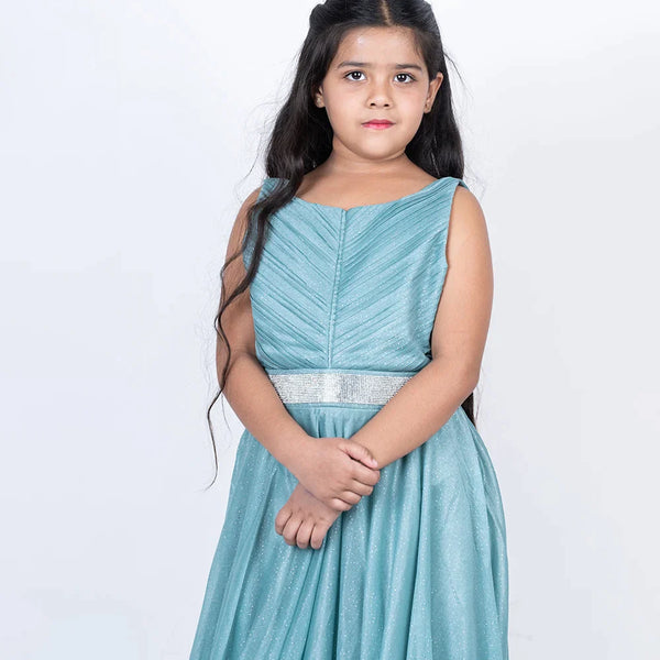sea green shimmer full length gown for girls 