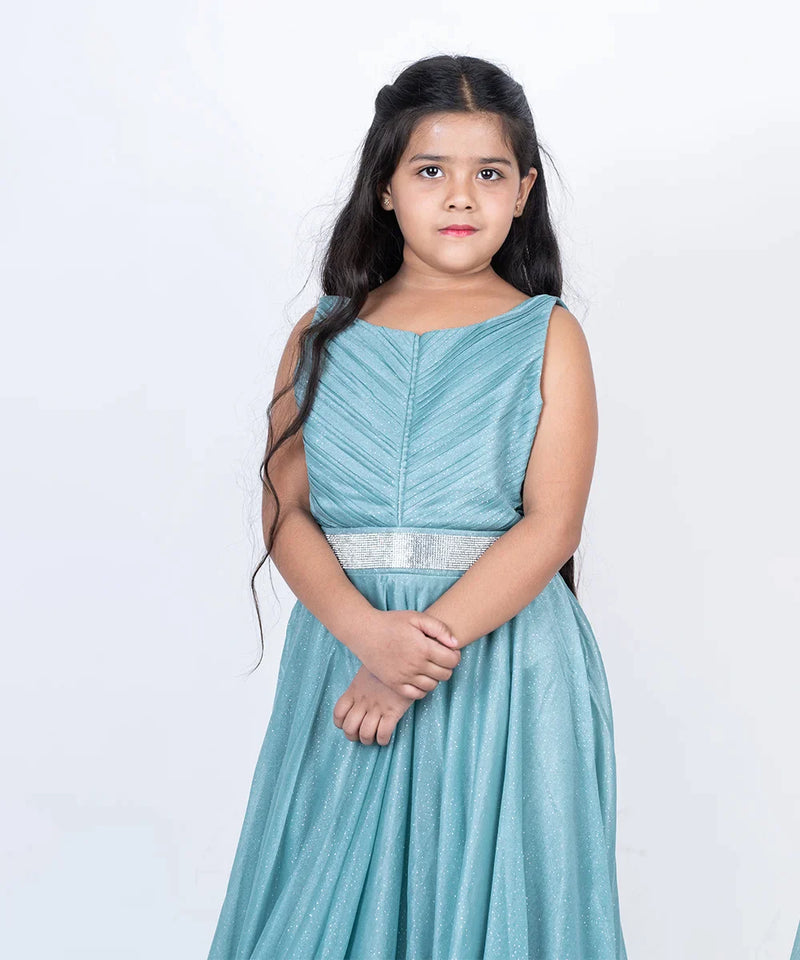 sea green shimmer full length gown for girls 