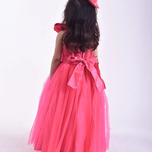 back view of pink gown for girls 