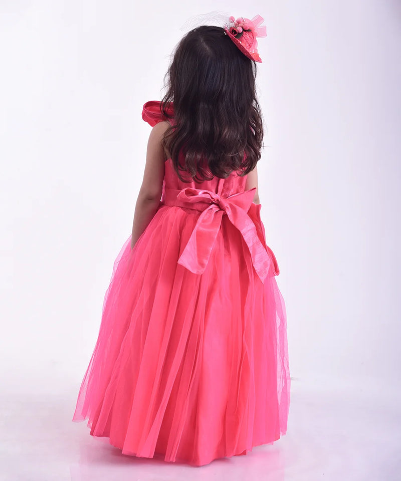 back view of pink gown for girls 