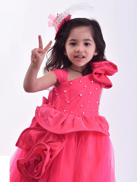 pink floral gown for girls 