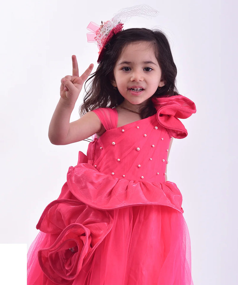 pink floral gown for girls 