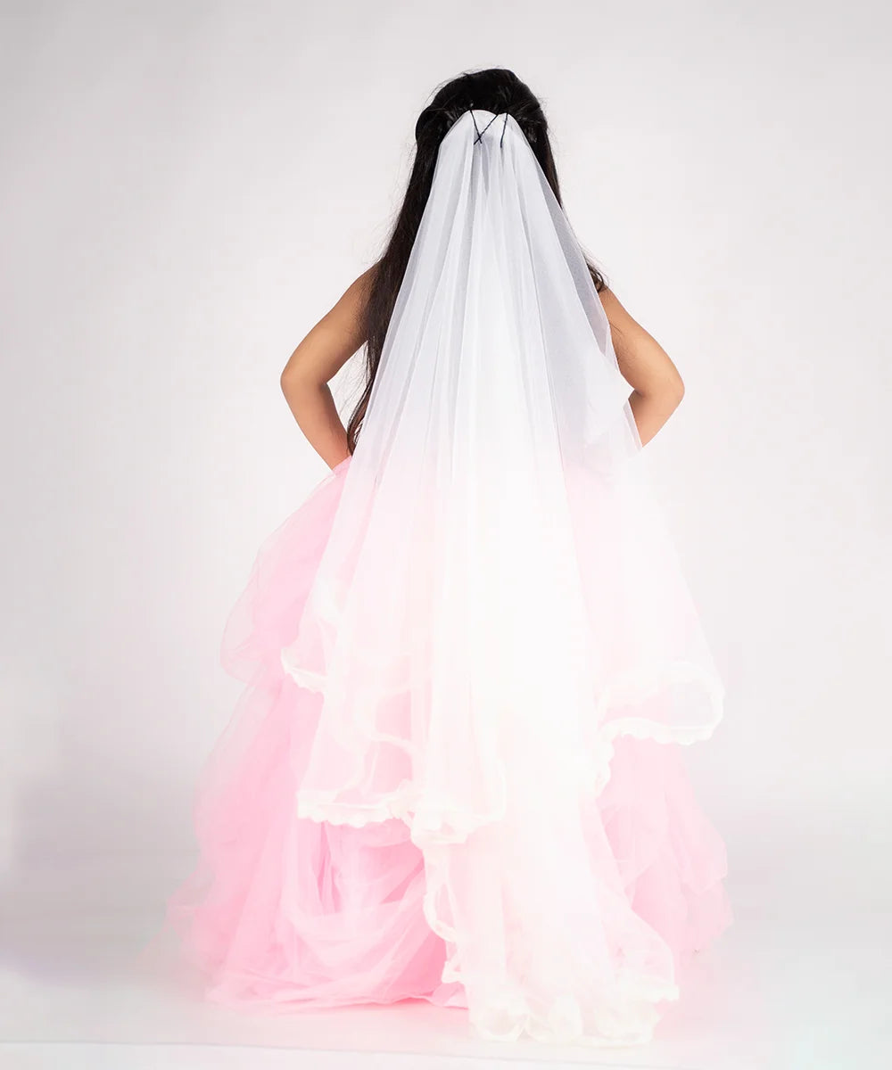 Pink and White Colored Party Gown for 7 Year Girl