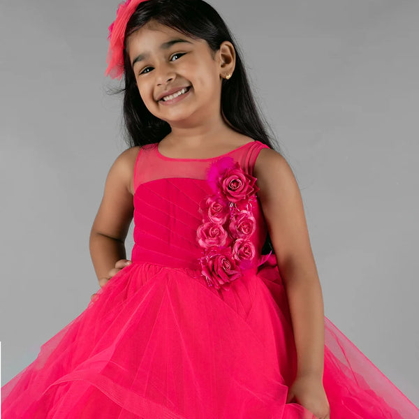 pink floral gown for girls 