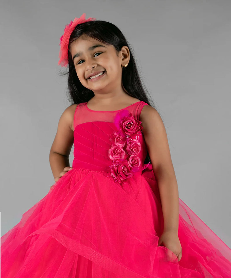 pink floral gown for girls 