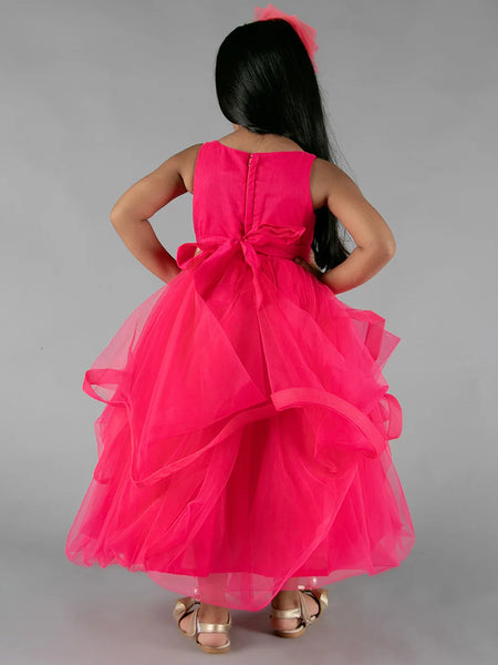 back view of pink floral gown for girls 