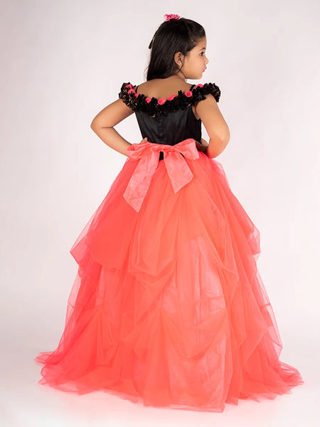 back view of black pink gown for girls 