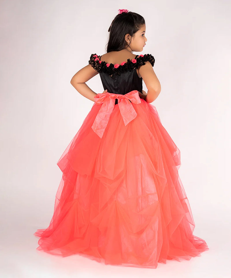 back view of black pink gown for girls 
