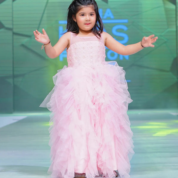 pink frilly gown for baby girls 