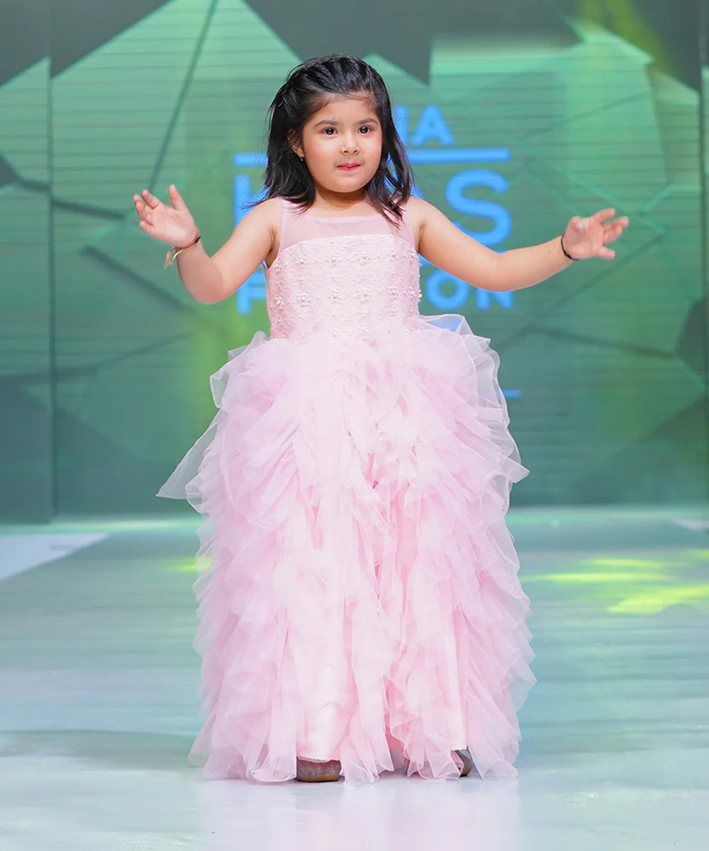 Buy Light Pink Frill Birthday Gown for Girls - Main Image