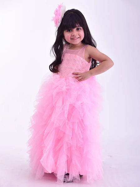 pink long gown for baby girls 
