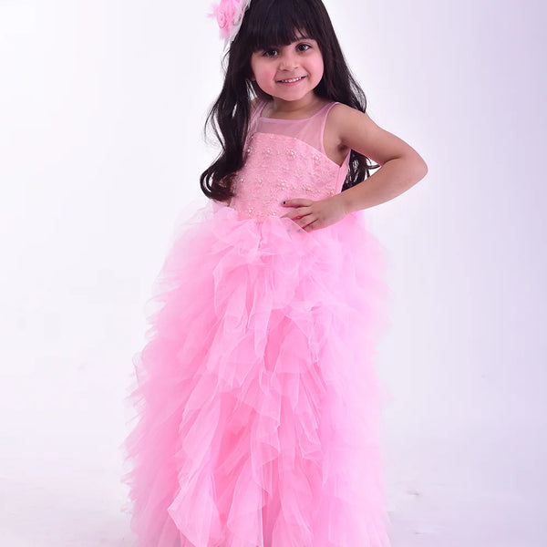 pink long gown for baby girls 