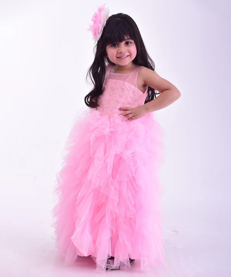 pink long gown for baby girls 