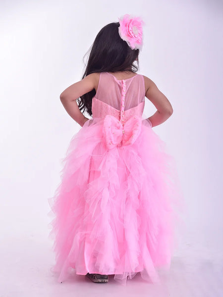 back view of pink gown for girls 