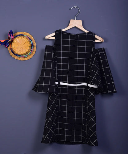 Black Colored Checked Dress with a White Belt