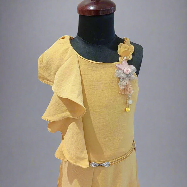Mustard Colored Jumpsuit with Belt for Girls