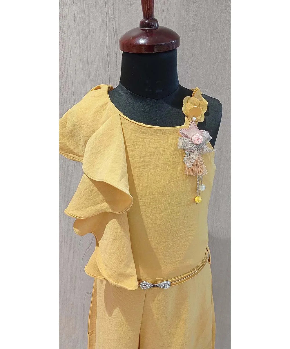 Mustard Colored Jumpsuit with Belt for Girls
