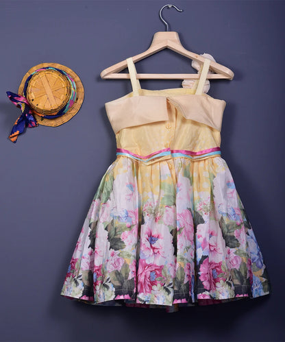 Yellow Colored Floral Printed Frock for Girls
