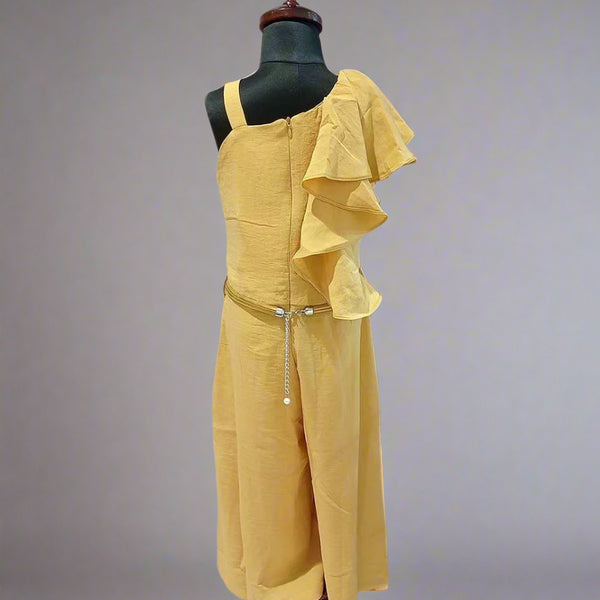 Mustard Colored Jumpsuit with Belt for Girls