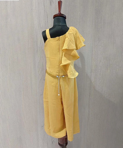 Mustard Colored Jumpsuit with Belt for Girls