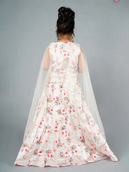 back view of white long gown for girls 