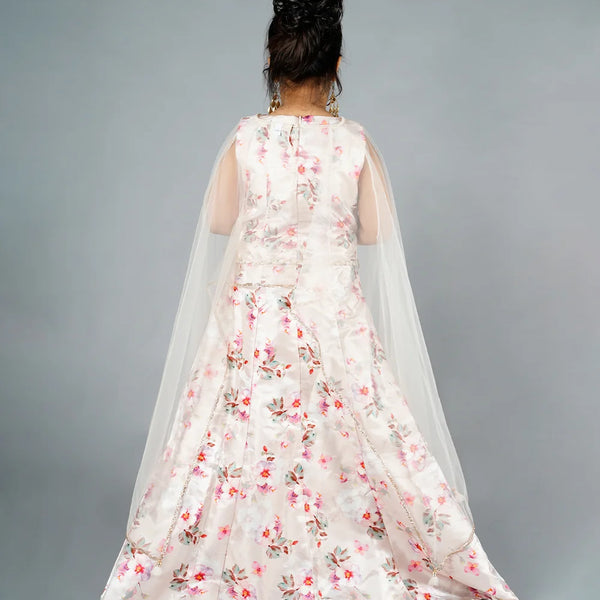 back view of white long gown for girls 