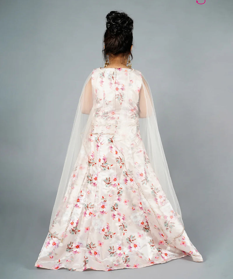 back view of white long gown for girls 