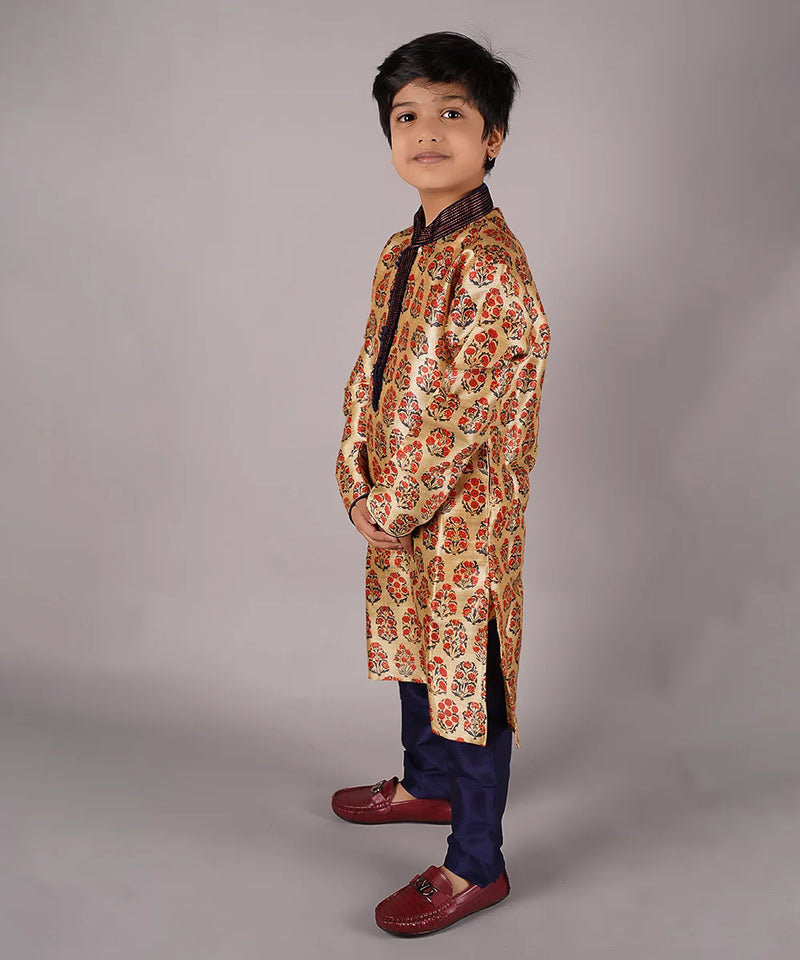 Ethnic wear yellow printed kurta set for boys 