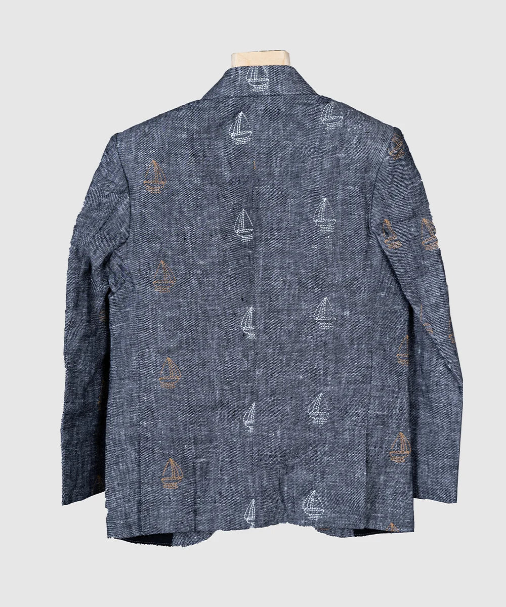 Printed Steel Grey Colored Blazer for Party for Boys