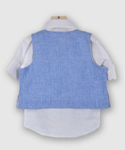Linen Light-Blue Cotton Waistcoat Set for 3 to 4 Year Old Kid