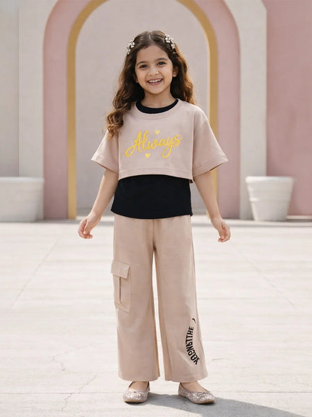 Stylish girls crop top and jogger set from kids wear shop Jaipur