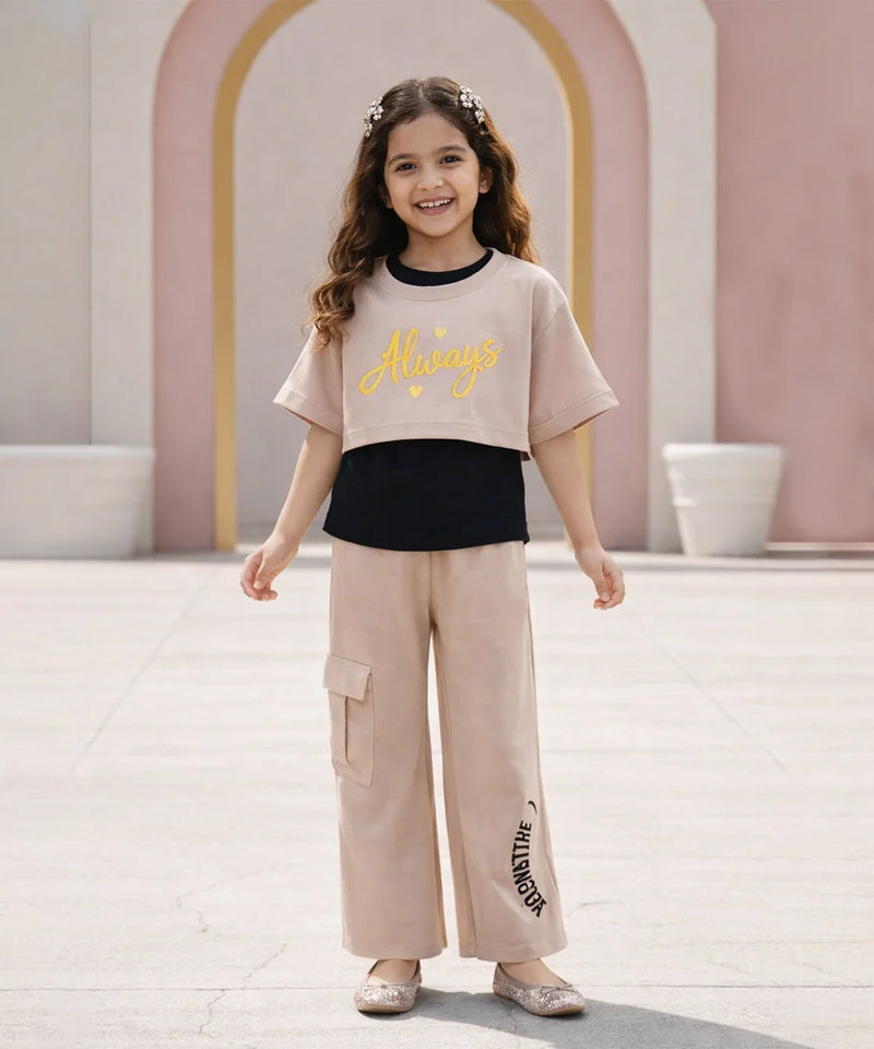 Stylish girls crop top and jogger set from kids wear shop Jaipur