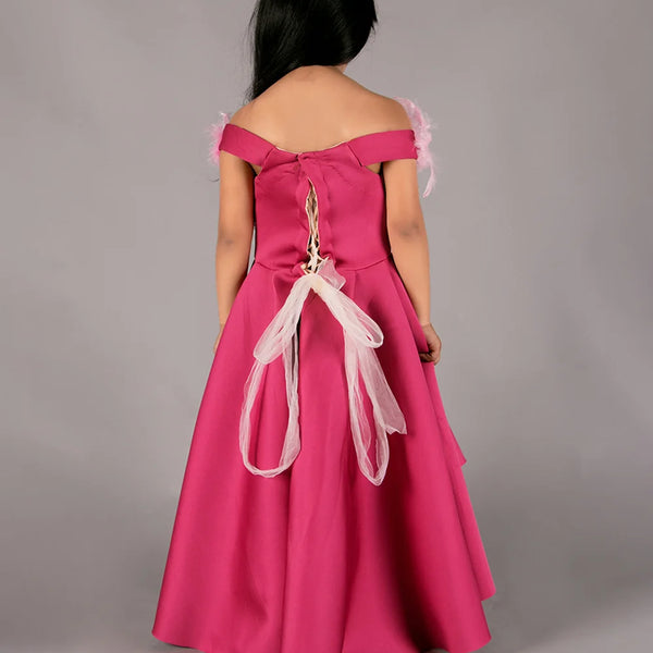 back view of pink dress for girls 