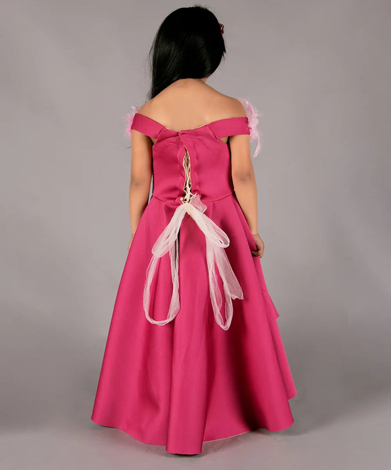 back view of pink dress for girls 
