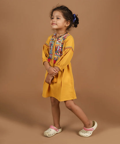Mustard Colored Embroidery Party Wear Dress for Girls