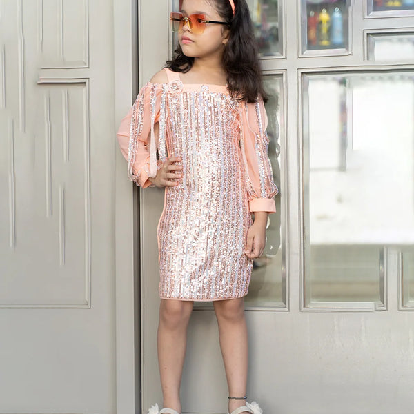 party wear pink shimmer dress for girls 