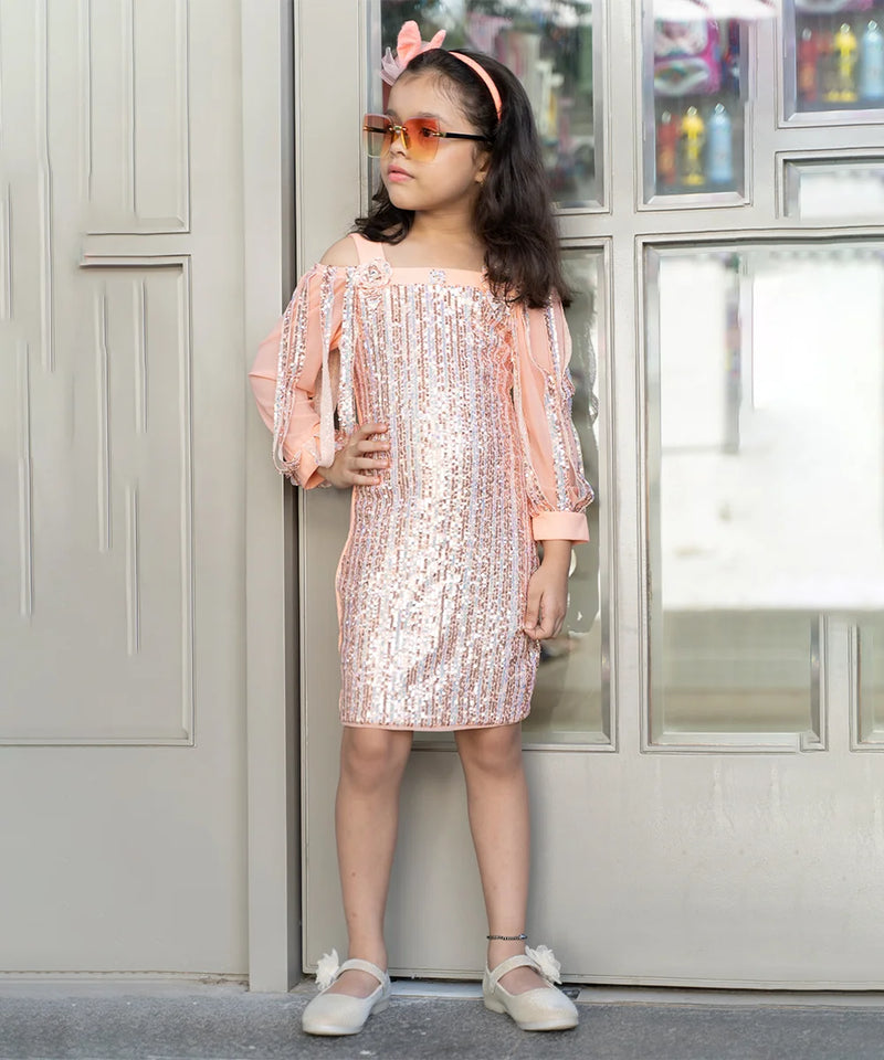party wear pink shimmer dress for girls 