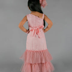 back view of pink full length gown for baby girl 