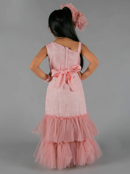 back view of pink full length gown for baby girl 