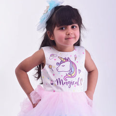 closeup view of unicorn pastel theme gown for baby girl