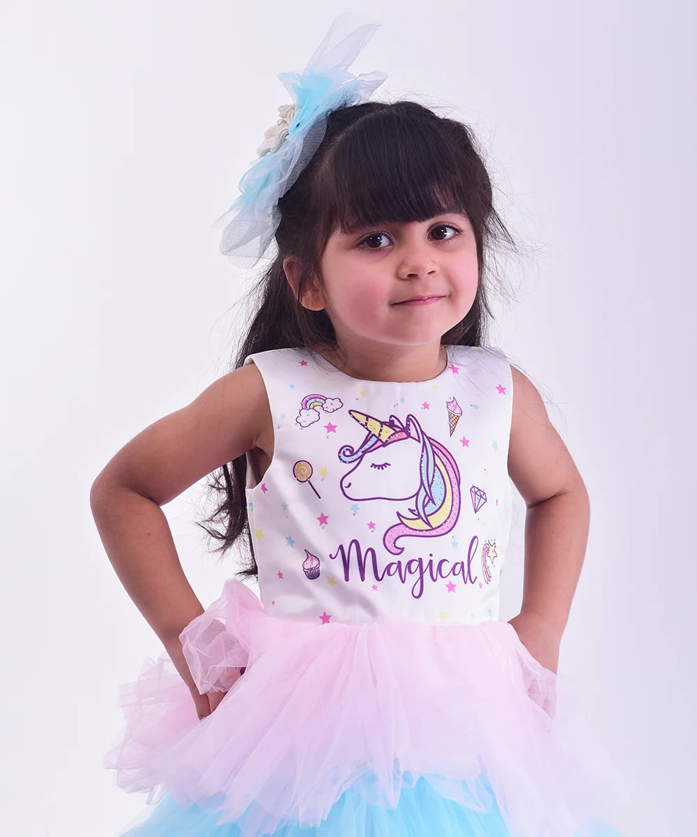 Unicorn Theme Party Gown for 3 Year Girl