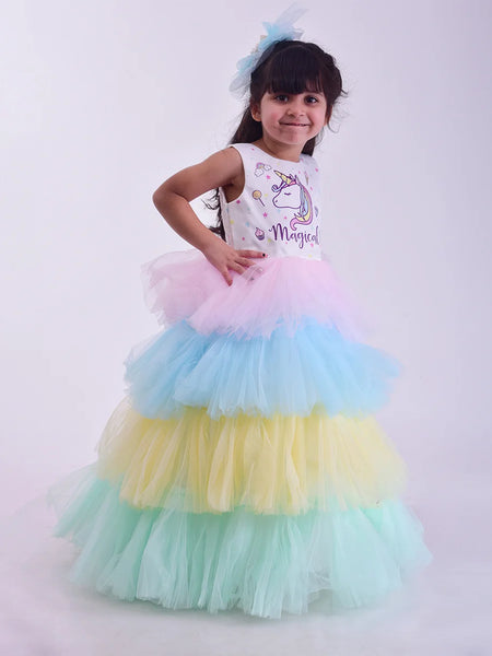 unicorn pastel theme gown for birthday party 