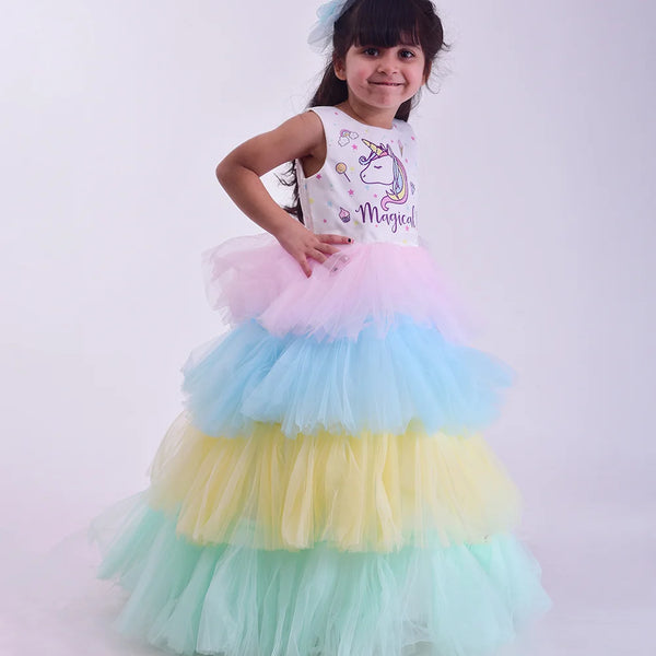 unicorn pastel theme gown for birthday party 